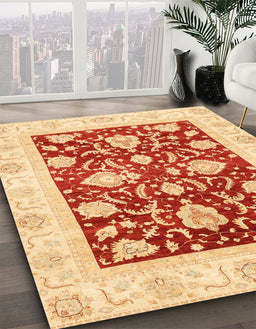Abstract Orange Red Oriental Rug in Family Room, abs3788