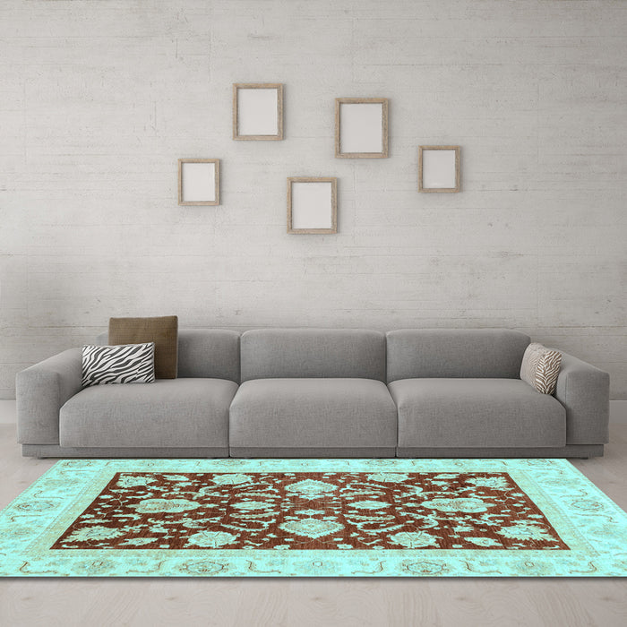 Machine Washable Oriental Light Blue Traditional Rug in a Living Room, wshabs3788lblu