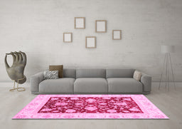 Machine Washable Oriental Pink Traditional Rug in a Living Room, wshabs3788pnk