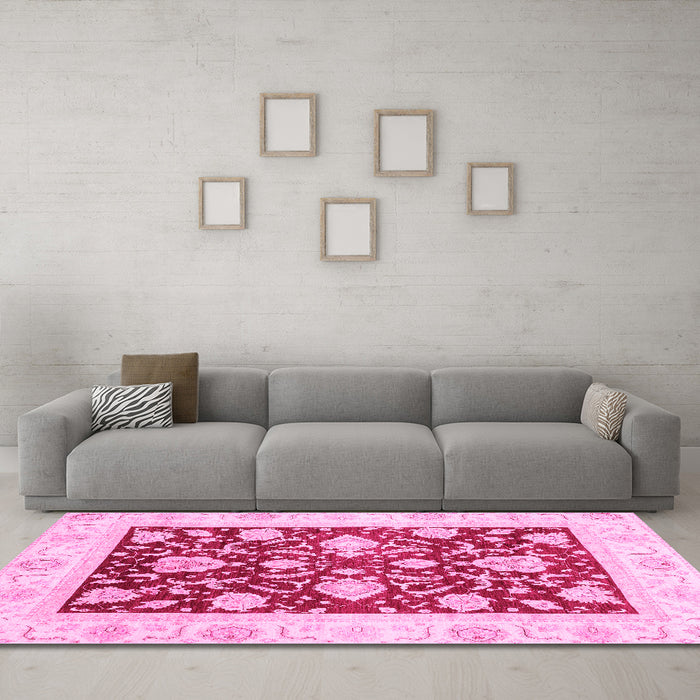 Machine Washable Oriental Pink Traditional Rug in a Living Room, wshabs3788pnk