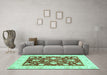 Machine Washable Oriental Turquoise Traditional Area Rugs in a Living Room,, wshabs3788turq