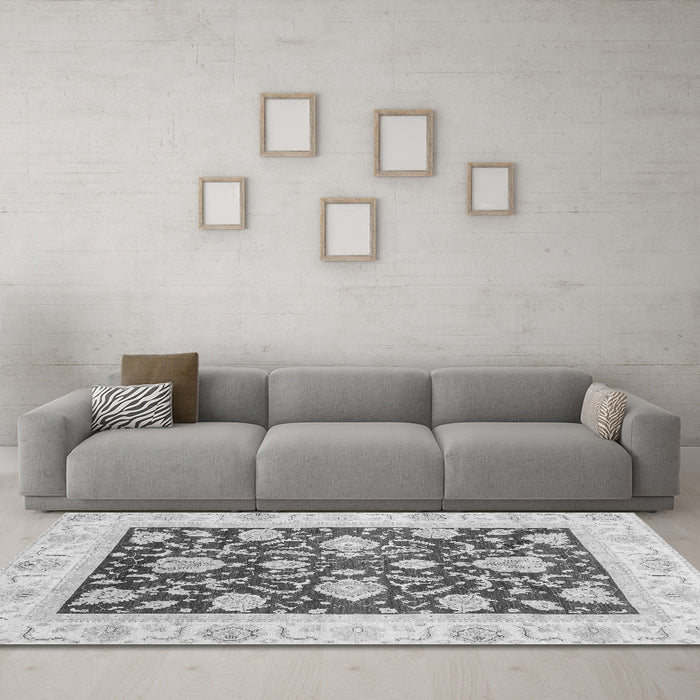 Machine Washable Oriental Gray Traditional Rug in a Living Room,, wshabs3788gry
