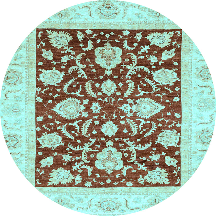 Round Machine Washable Oriental Light Blue Traditional Rug, wshabs3788lblu