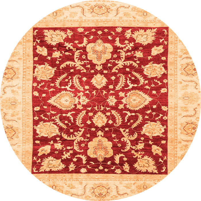Round Machine Washable Oriental Orange Traditional Area Rugs, wshabs3788org