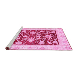 Sideview of Machine Washable Oriental Pink Traditional Rug, wshabs3788pnk