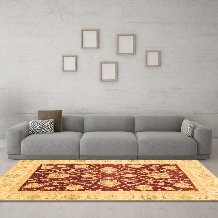 Machine Washable Oriental Brown Traditional Rug in a Living Room,, wshabs3788brn