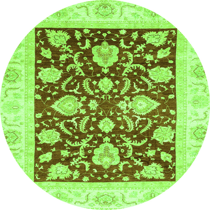 Round Machine Washable Oriental Green Traditional Area Rugs, wshabs3788grn