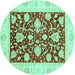 Round Oriental Turquoise Traditional Rug, abs3788turq