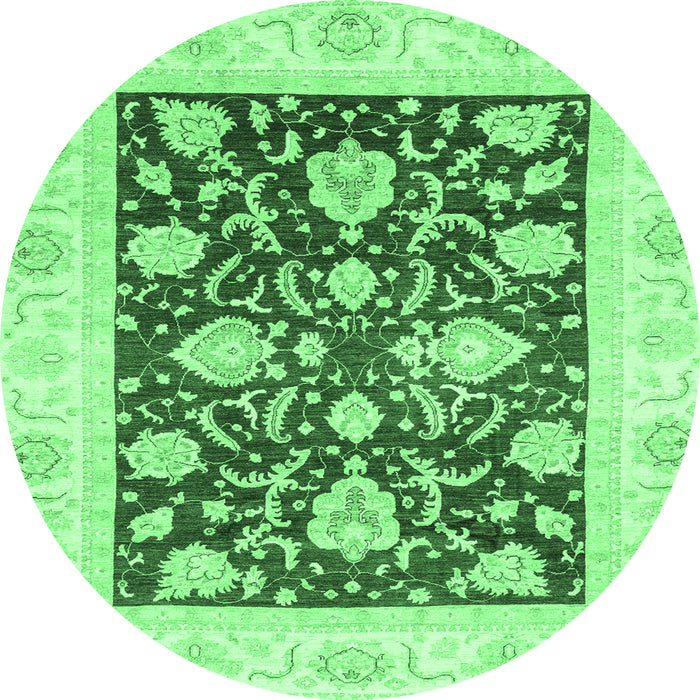 Round Machine Washable Oriental Emerald Green Traditional Area Rugs, wshabs3788emgrn