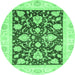 Round Machine Washable Oriental Emerald Green Traditional Area Rugs, wshabs3788emgrn