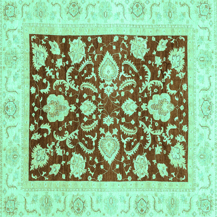 Square Machine Washable Oriental Turquoise Traditional Area Rugs, wshabs3788turq