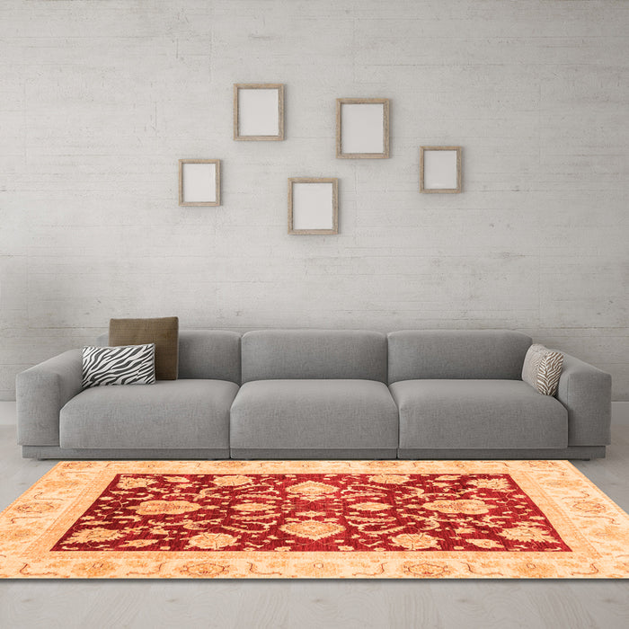 Machine Washable Oriental Orange Traditional Area Rugs in a Living Room, wshabs3788org