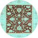 Round Oriental Light Blue Traditional Rug, abs3788lblu