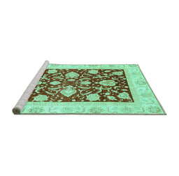 Sideview of Machine Washable Oriental Turquoise Traditional Area Rugs, wshabs3788turq