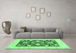 Machine Washable Oriental Emerald Green Traditional Area Rugs in a Living Room,, wshabs3788emgrn