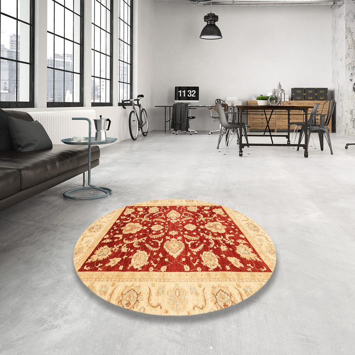 Round Abstract Orange Red Oriental Rug in a Office, abs3788