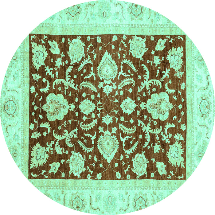 Round Machine Washable Oriental Turquoise Traditional Area Rugs, wshabs3788turq