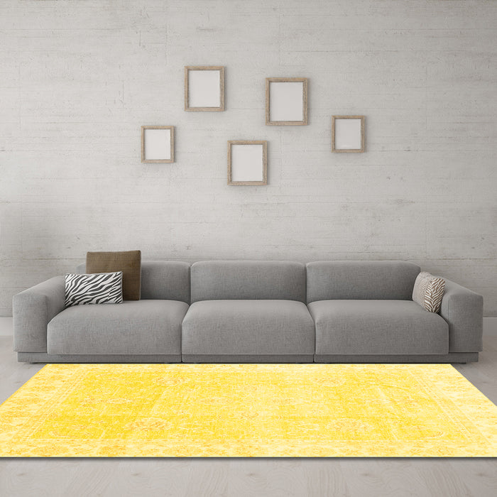Machine Washable Oriental Yellow Traditional Rug in a Living Room, wshabs3789yw