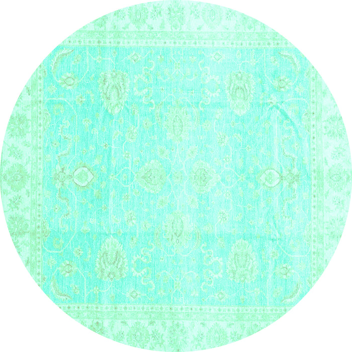 Round Machine Washable Oriental Turquoise Traditional Area Rugs, wshabs3789turq