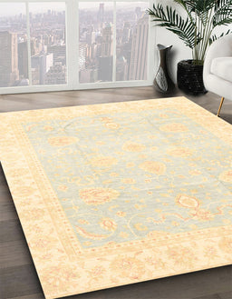 Abstract Brown Gold Oriental Rug in Family Room, abs3789
