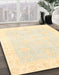 Abstract Brown Gold Oriental Rug in Family Room, abs3789