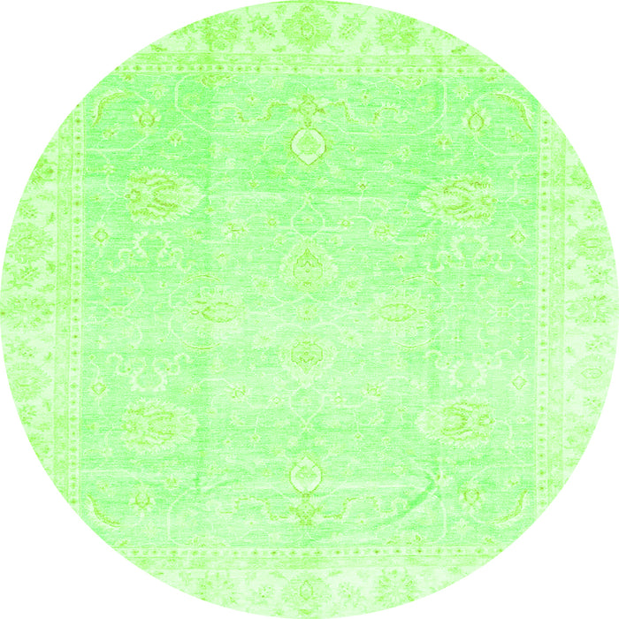 Round Machine Washable Oriental Green Traditional Area Rugs, wshabs3789grn