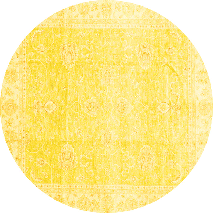 Round Machine Washable Oriental Yellow Traditional Rug, wshabs3789yw