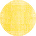 Round Machine Washable Oriental Yellow Traditional Rug, wshabs3789yw