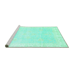 Sideview of Machine Washable Oriental Turquoise Traditional Area Rugs, wshabs3789turq