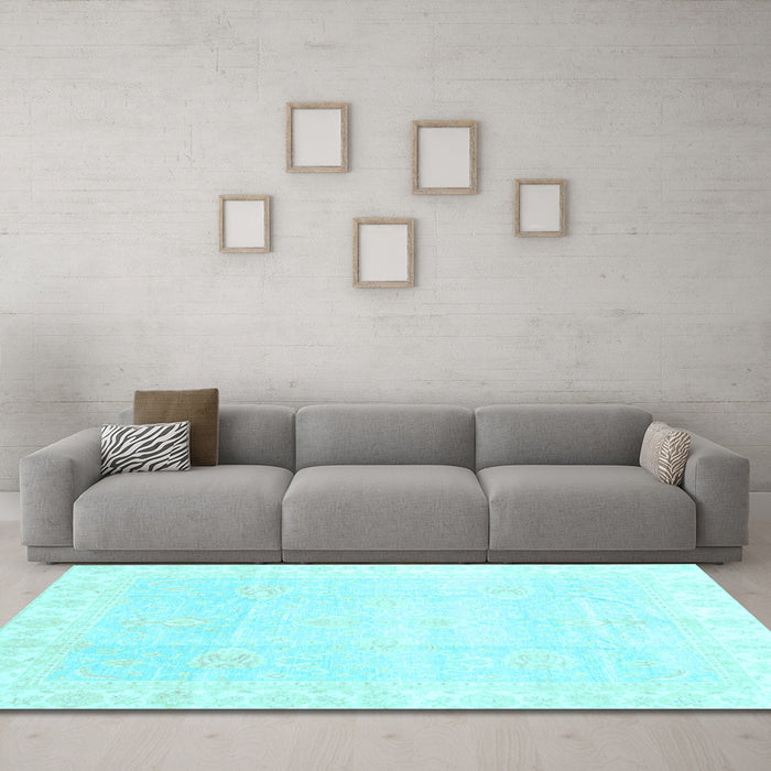 Machine Washable Oriental Light Blue Traditional Rug in a Living Room, wshabs3789lblu