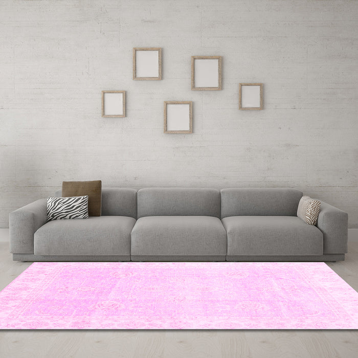 Machine Washable Oriental Pink Traditional Rug in a Living Room, wshabs3789pnk