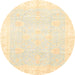 Round Machine Washable Abstract Brown Gold Rug, wshabs3789