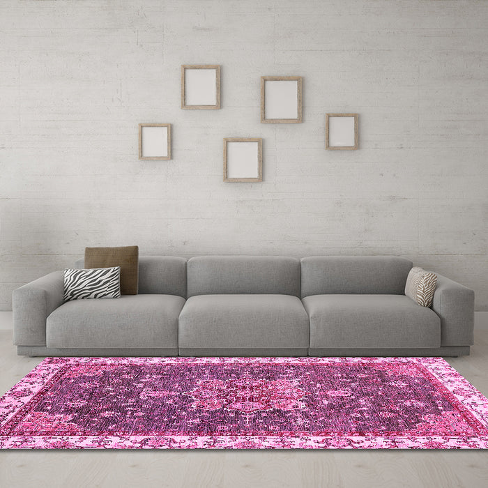 Machine Washable Abstract Pink Modern Rug in a Living Room, wshabs378pnk