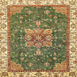 Square Machine Washable Abstract Ginger Brown Green Rug, wshabs378