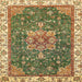 Square Machine Washable Abstract Ginger Brown Green Rug, wshabs378