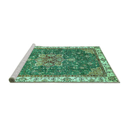 Sideview of Machine Washable Abstract Turquoise Modern Area Rugs, wshabs378turq