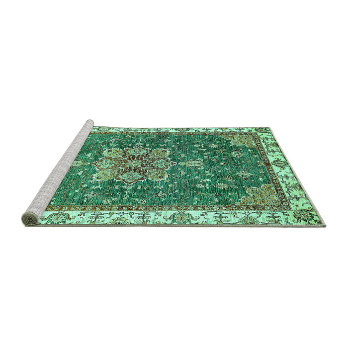 Sideview of Machine Washable Abstract Turquoise Modern Area Rugs, wshabs378turq