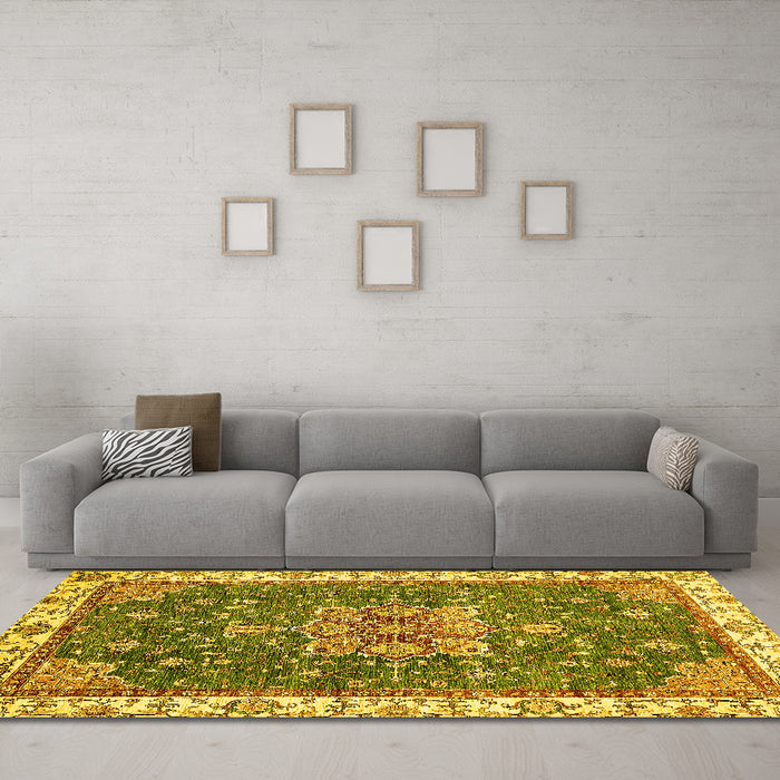 Machine Washable Abstract Yellow Modern Rug in a Living Room, wshabs378yw