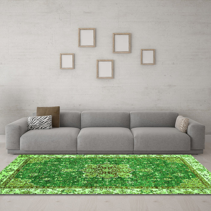 Machine Washable Abstract Green Modern Area Rugs in a Living Room,, wshabs378grn