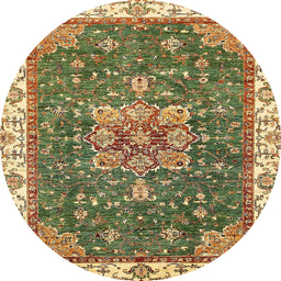 Round Abstract Ginger Brown Green Modern Rug, abs378