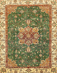 Machine Washable Abstract Ginger Brown Green Rug, wshabs378