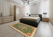 Machine Washable Abstract Ginger Brown Green Rug in a Bedroom, wshabs378