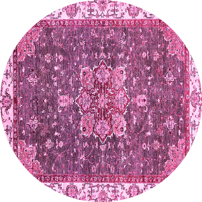 Round Machine Washable Abstract Pink Modern Rug, wshabs378pnk