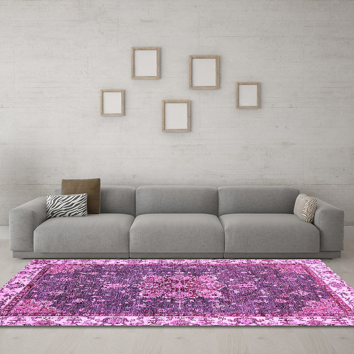 Machine Washable Abstract Purple Modern Area Rugs in a Living Room, wshabs378pur