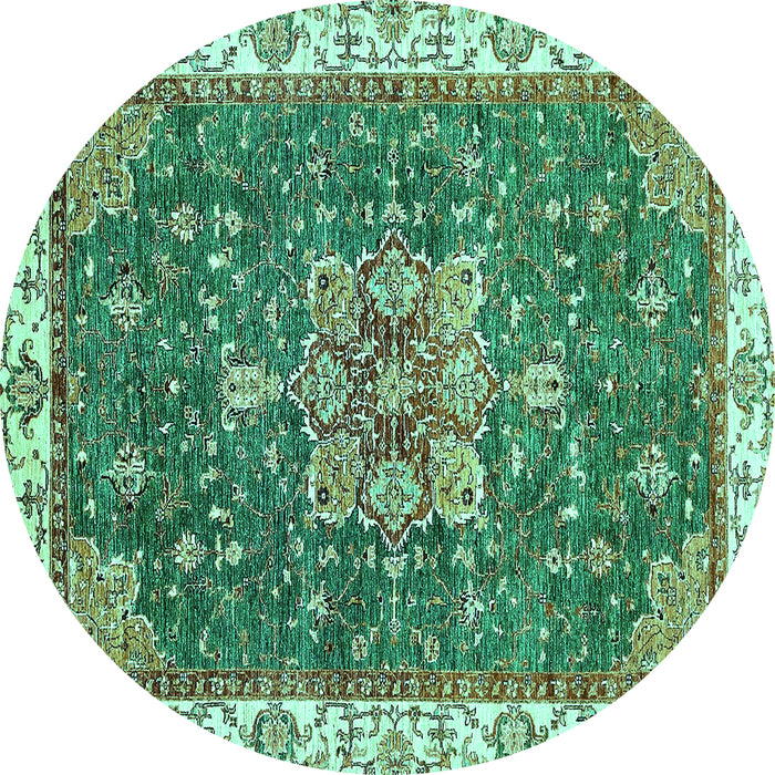 Round Machine Washable Abstract Turquoise Modern Area Rugs, wshabs378turq