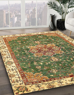 Machine Washable Abstract Ginger Brown Green Rug in a Family Room, wshabs378