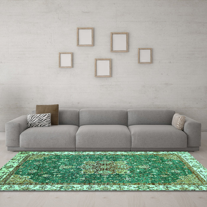 Machine Washable Abstract Turquoise Modern Area Rugs in a Living Room,, wshabs378turq