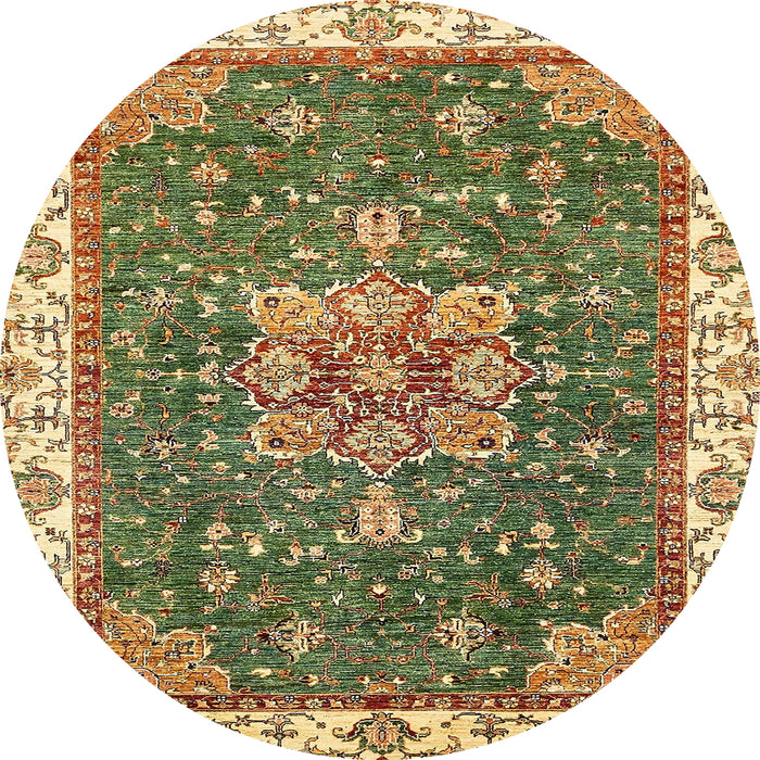 Round Machine Washable Abstract Ginger Brown Green Rug, wshabs378