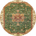 Round Machine Washable Abstract Ginger Brown Green Rug, wshabs378