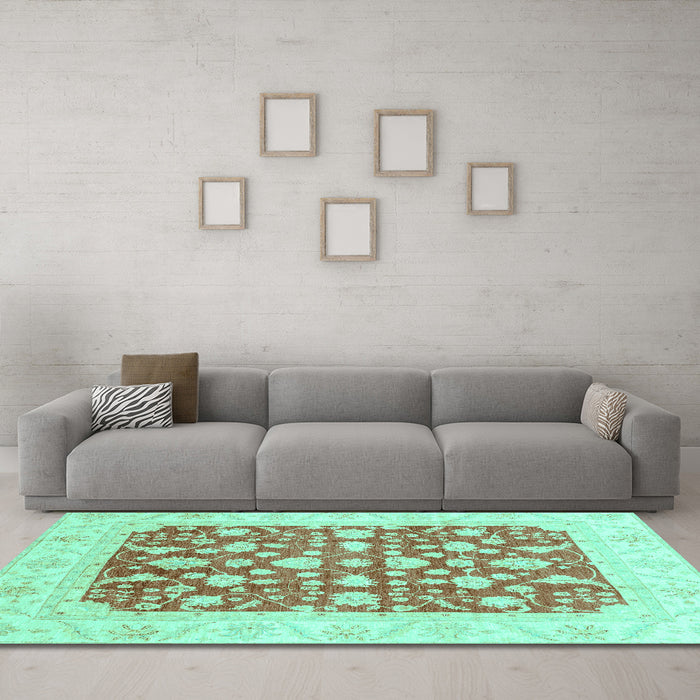 Machine Washable Abstract Turquoise Modern Area Rugs in a Living Room,, wshabs3790turq